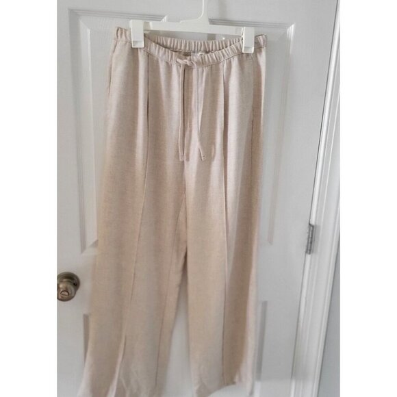 BR Elastic Waist Beige Linen-Blend Trousers W Drawstring & Pleated Front -S - Picture 5 of 9